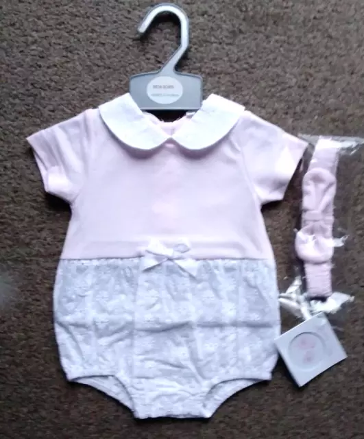 BNWT Baby Girls Lace & Bow Romper Headband Set by My Little Chick🎀