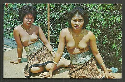 2 Dayak Maidens Girls BEAUTIES Sarawak Borneo Malaysia 50s