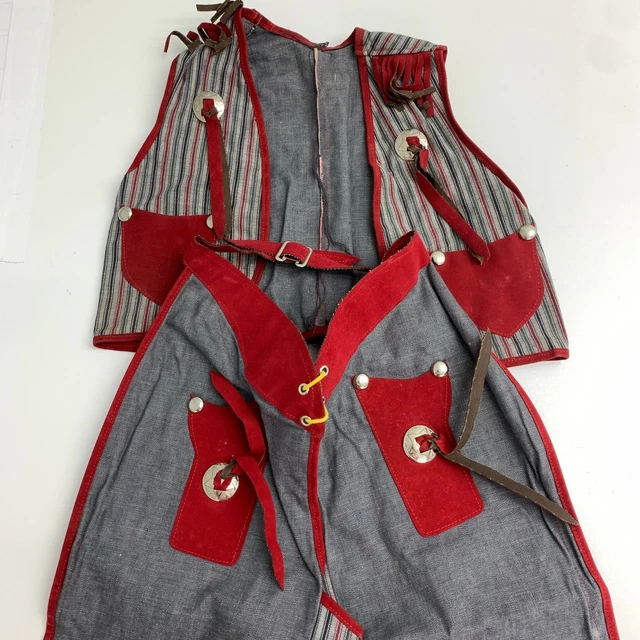 Vest & Chaps Set 2pc Youth Kids 6 Red Gray Striped Costume Dress Up