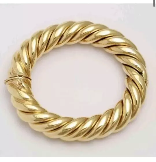 Antique & Estate Hinged Rope No Stone Heavy Bangle Bracelet 14k Gold Plated 2