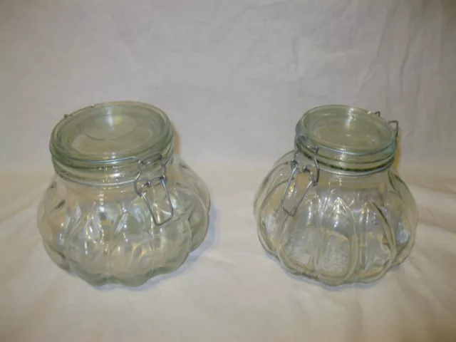 Vintage Lot 2 Anciens BOCAUX CÔTELÉS À CONSERVE 1-1,5L en VERRE Pot Bocal Côtelé