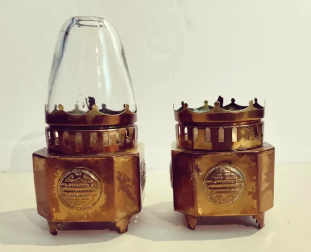 2 x Vintage Chinese Opium Oil Lamps, HONG KONG Brass
