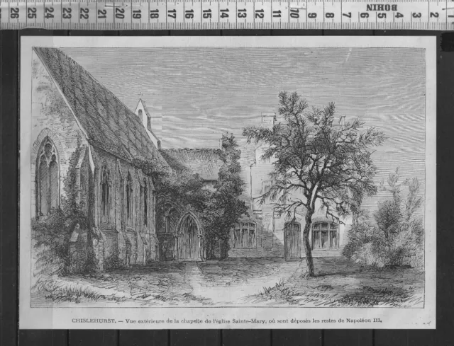 G386 / Gravure 1888 / Chislehurst - Vue De L Eglise Sainte Mary