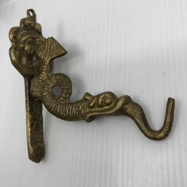 Vintage Antique Brass Metal Wall Hook Dolphin Fish Man Woman Couple