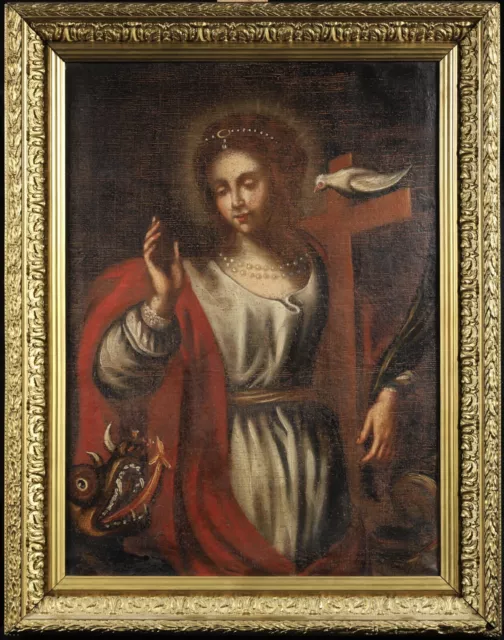 17th CENTURY FRENCH OLD MASTER OIL CANVAS - SAINT MARGARET OF ANTIOCH - DRAGON