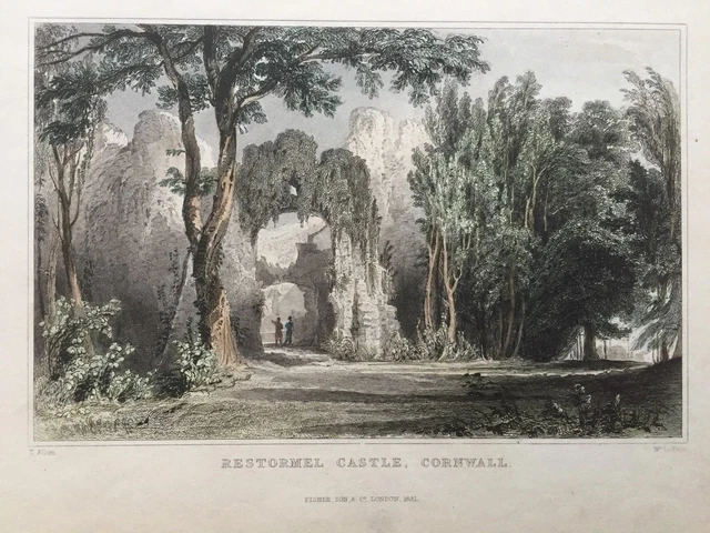 1831 Antique Print; Restormel Castle, Cornwall after Thomas Allom