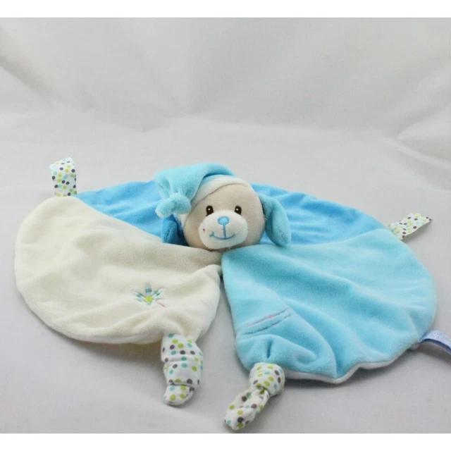 Doudou plat rond chien bleu blanc fleur GIPSY - 20700