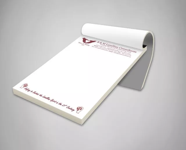 10 Custom Printed Note Pads W/Your Logo/Text 5.5 X 8.5 Bright White Stock.