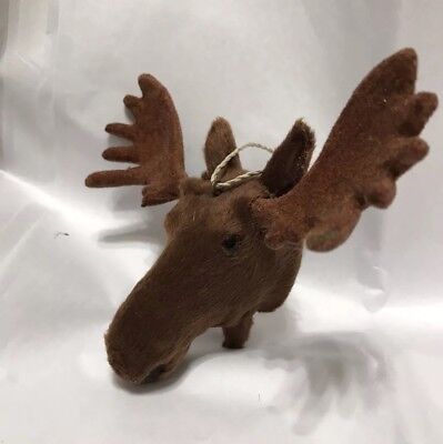 Moose Head w Antlers  Face Christmas tree ornament Faux Fur Woodland Theme