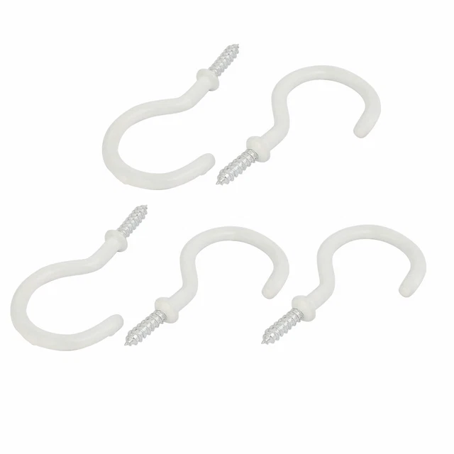 2 Inch Plastic Coated Screw-in Open Cup Ceiling Hooks Hangers White 5pcs