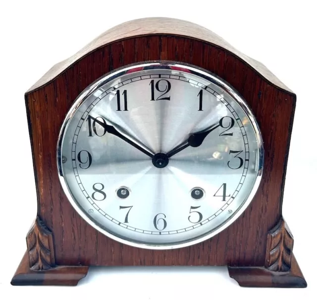 Antique Garrard English Light Oak Art Deco Mantle Clock - 8 Day Striking 1930 2