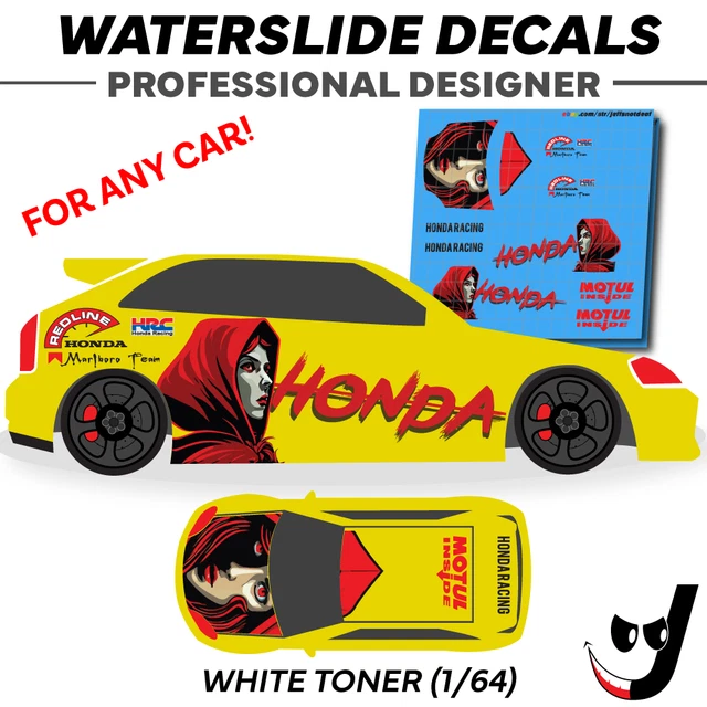 HOT WHEELS UNIVERSAL Water Slide Decals HONDA Models, Slot Cars