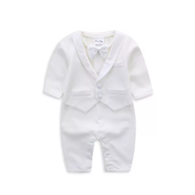 NEW Baby Boy Formal suit Christening Baptism Wear Bodysuit Rumper Newborn - 1