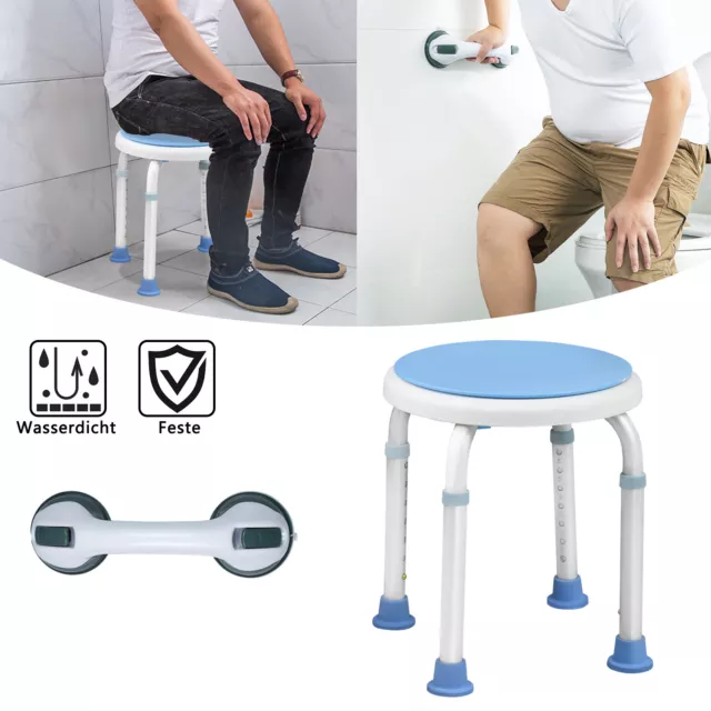 Taburete de ducha giratorio 360° taburete de baño silla de baño con mango de ducha ayuda de ducha ventosa