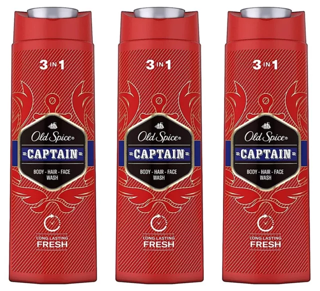 ✅ Old Spice Captain Duschgel Shampoo Shower Gel Herren Körper Haar 3x 250ml ✅