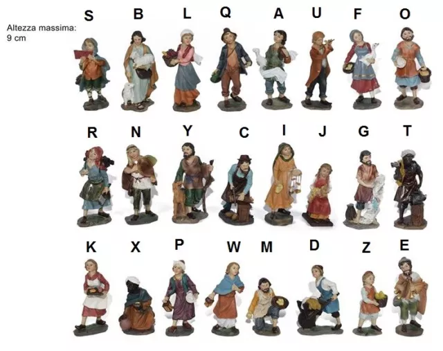 STATUINE FIGURE PRESEPE NATALE MESTIERI PASTORI 9 cm. IN RESINA 24 ASSORTIMENTI