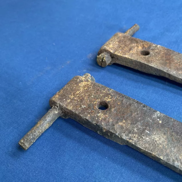 Pair Antique Hand Forged Iron Barn Door Strap Hinges 20 5/8" & 20 1/8" 11