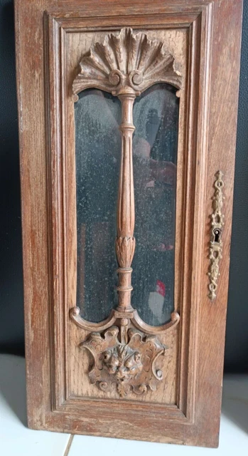 Pair French Antique Architectural Lion Head Panel Glass Door Solid Oak Wood 2