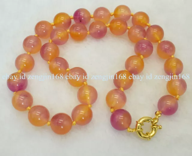 Natural 6/8/10/12mm Orange Purple Jade Jadeite Round Gemstone Beads Necklace 18"