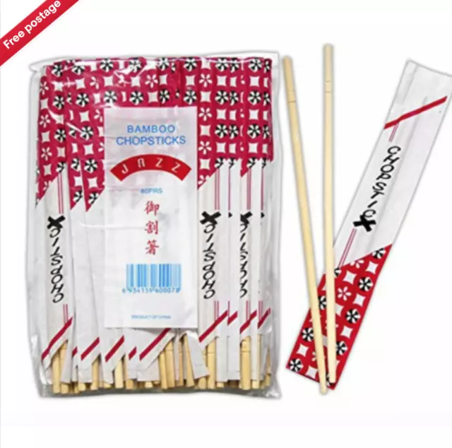 20 - 40 PAIRS CHINESE CHOPSTICKS WOODEN BAMBOO INDIVIDUALLY WRAPPED + Free P&P