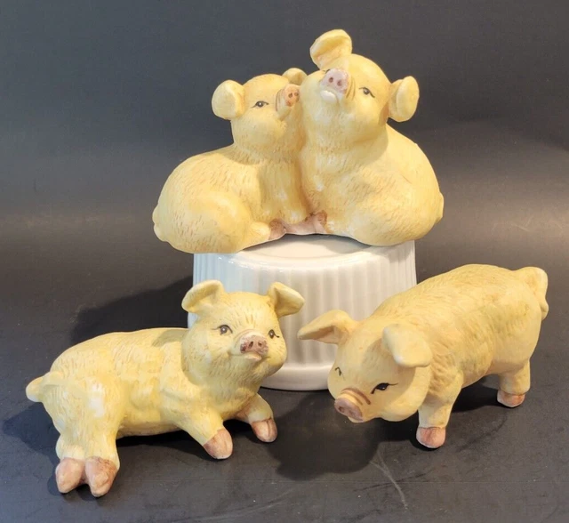 Set of Three (3) Vintage Ceramic Piglet Figurines Enesco Hand Painted Whimsy