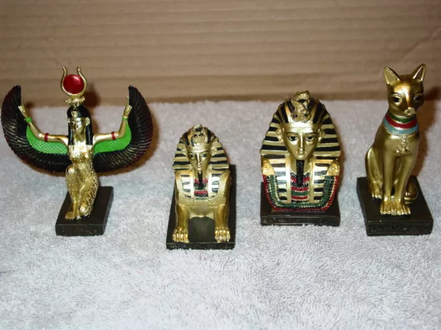 Egyptian Isis Sphinx King Tut And Bastet Cat Set (Set Of 4)