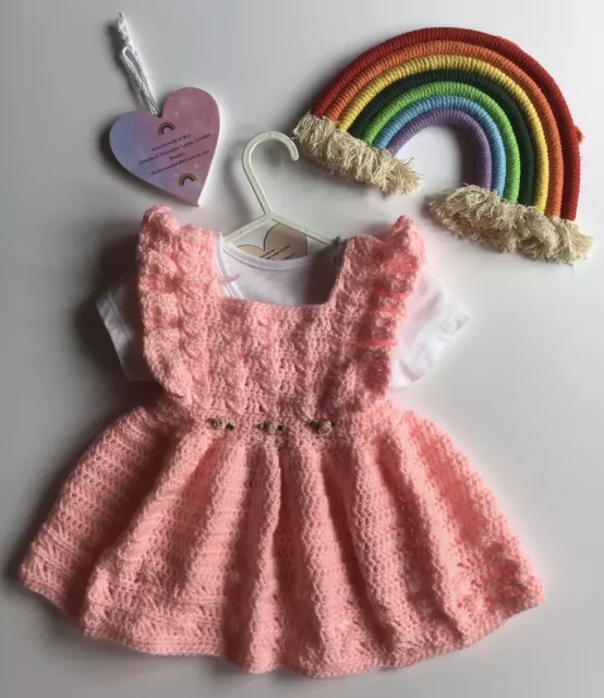 handmade crochet baby ruffle pinafore dress 3-6mths