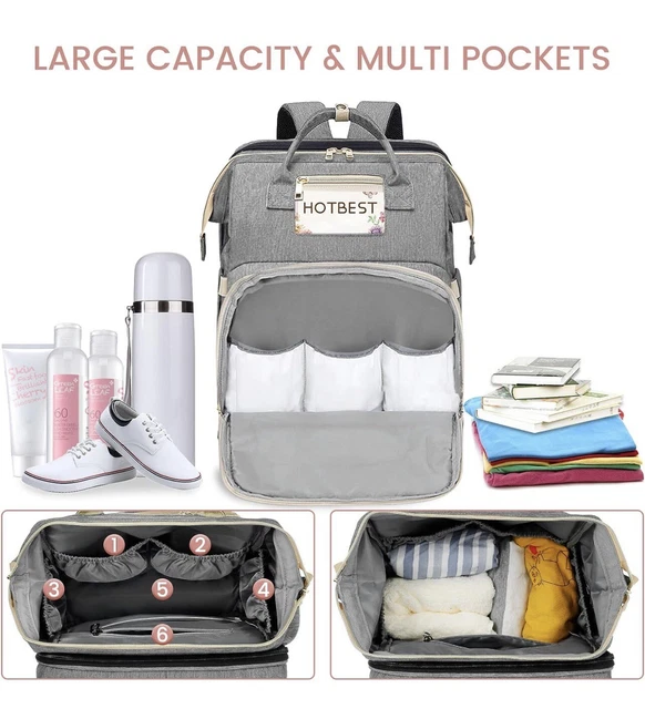 HOTBEST 3-in-1 Travel Foldable Baby Bed Diaper Bag Backpack Bassine Gray 2