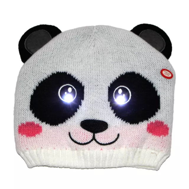 Sombrero Panda con luces LED brillantes en los ojos. Ver y ser visto en la oscuridad.