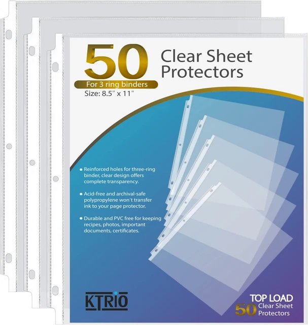 Sheet Protectors 8.5 X 11 Inch Clear Page Protectors for 3 Ring Binder, Plastic