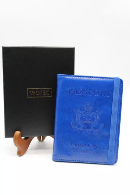 Blue Leather Passport & Vaccine Card Holder Credit Card Slots Wallet Travel