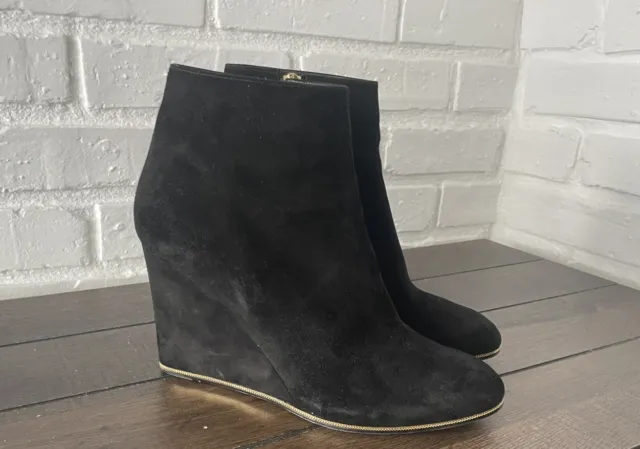 Salvatore Ferragamo Fiamma Ankle Women Black Suede Wedge Boots Sz 8 Italy $599