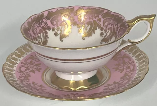 Vintage Royal Stafford Pink and Gold Teacup Cup and Saucer - Fine Bone China