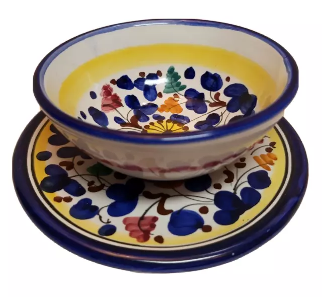 Italian Ravello Majolica Art Pottery Handmade Hand Painted Cup Dish Signed 