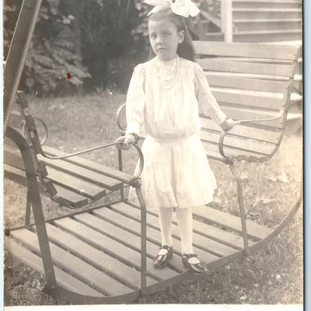 c1910s Trufant, Mich. Little Girl RPPC Cute Young Lady Swing Chair Photo MI A173