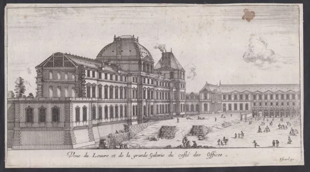 Paris Louvre Pavillon Sully Israël Silvestre Eau-Forte Gravure sur Cuivre Vue