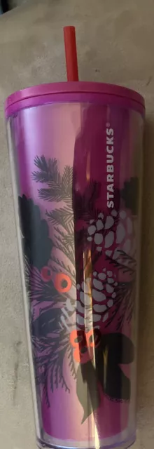 Starbucks 2021 Holiday Pink Floral Color Change Cold Cup Tumbler 24 Oz Venti Use