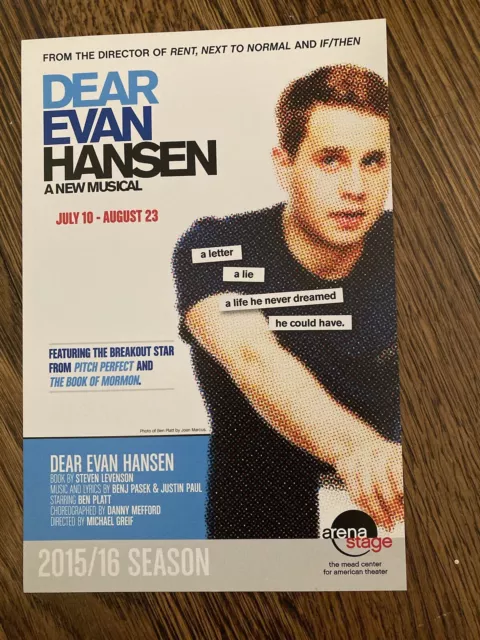 Dear Evan Hansen Arena Stage Rare Promo Ad Ben Platt Mike Faist World Premiere