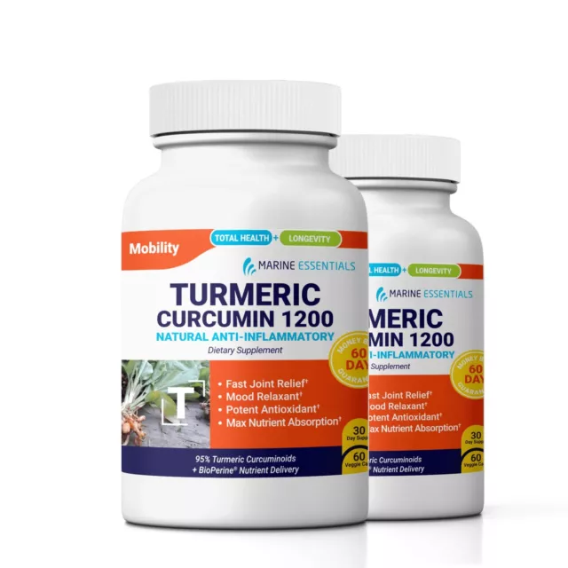 Turmeric Curcumin 1200: Antioxidant and for Fast Joint Relief - 2 Bottles