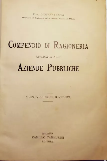 1911-Giovanni Cova-"COMPENDIO DI RAGIONERIA APPLICATA ALLE AZIENDE PUBBLICHE"
