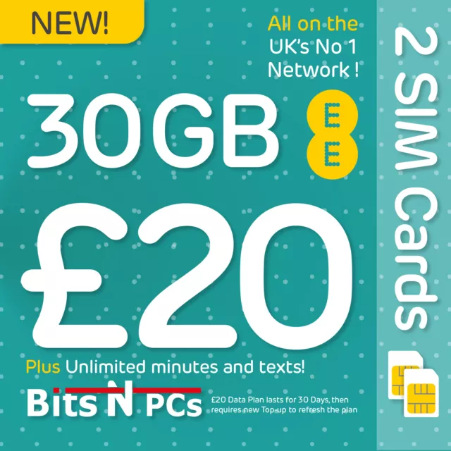 2 X Ee Pay As You Go Sim Card - £20 30 Day Pack