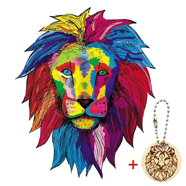Lion Animal Shape Wooden Jigsaw Puzzles Children Educational Interactive Games