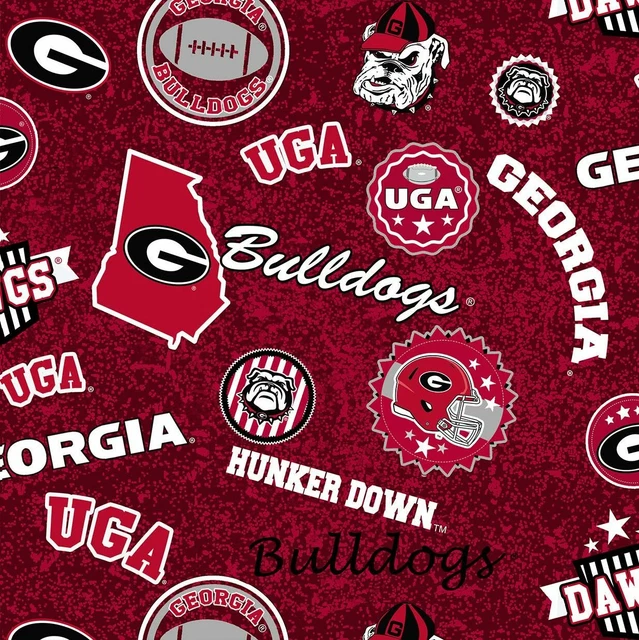 University of Georgia Bulldogs UGA Cotton Fabric w Home State Design-By the Yard