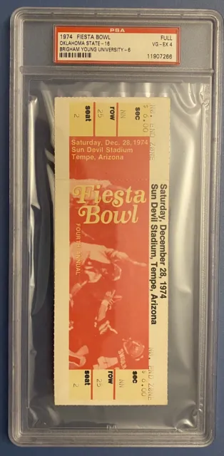 1974 Fiesta Bowl Full Ticket Oklahoma State Cowboys Vs Brigham Young Cougars PSA