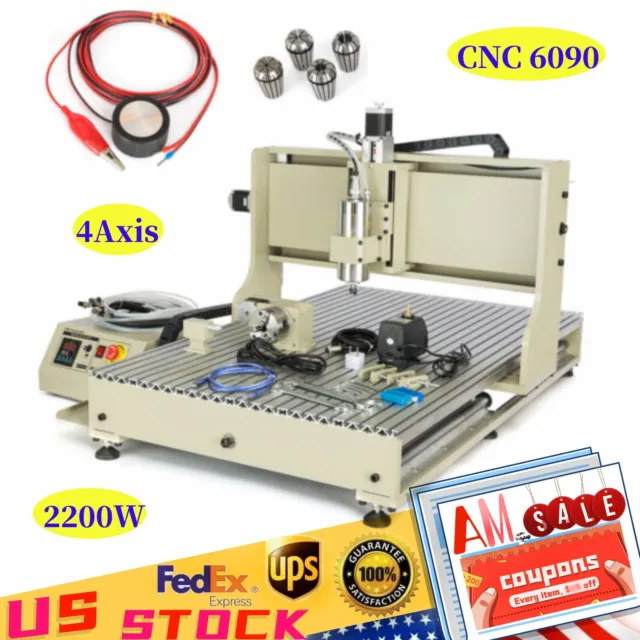 CNC 6090 Router Engraver 2200W 4 Axis VFD Engraving Milling Cutting Machine USB