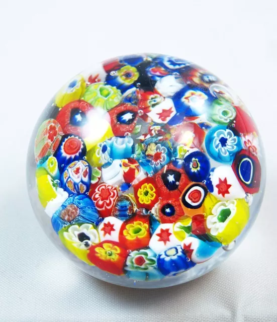 M Design Art Hand Craft Rainbow Blue Millefiori Glass Paperweight PW-1076