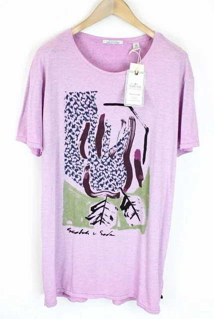Scotch & Soda Ams Couture 2XL Uomo T-Shirt Tinto Misto Cotone Stampa Rosa Casual