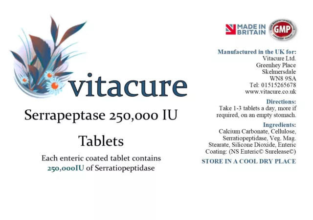 Vitacure Serrapeptase 250,000 IU -Enteric Coated Tablets 2