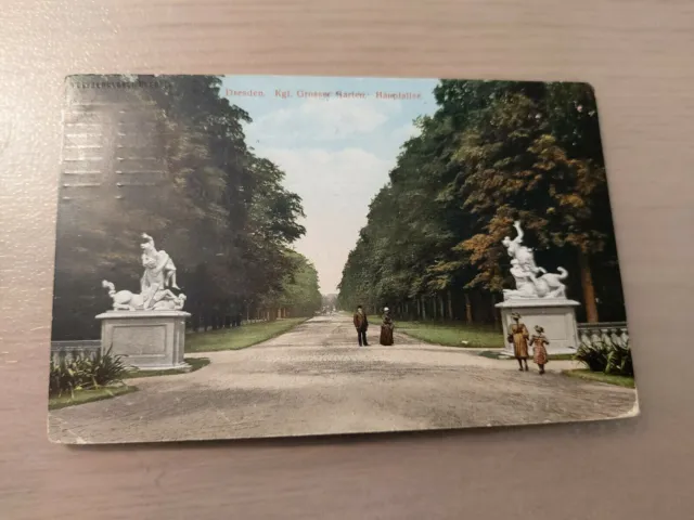 Postkarte Dresden Kgl. Grosser Garten Hauptallee 06.07.1910 gel_15