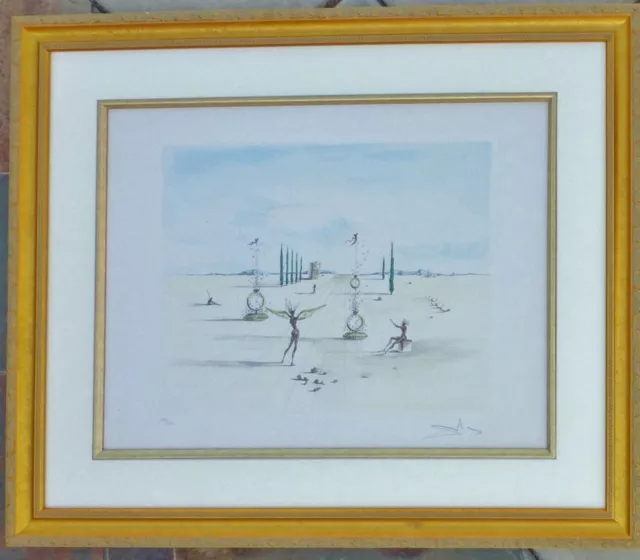 SALVADOR DALI "Tea time" 1973 HAND SIGNED ETCHING FRAMED art